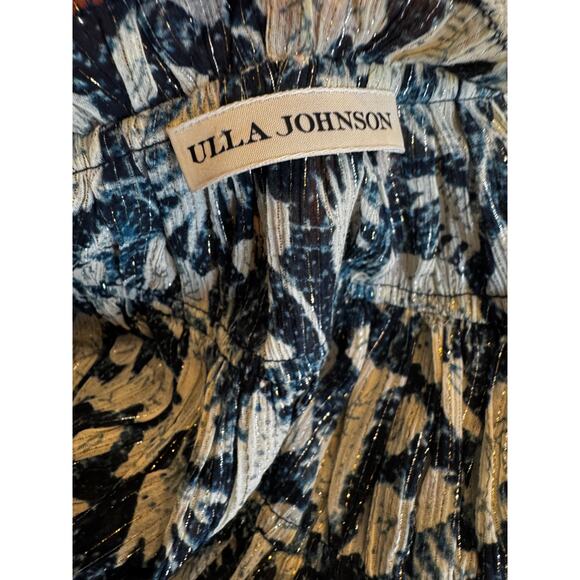 ULLA JOHNSON Yulia Silk Metallic Lurex Indigo Boho Blouse Size 4 - Picture 8 of 8